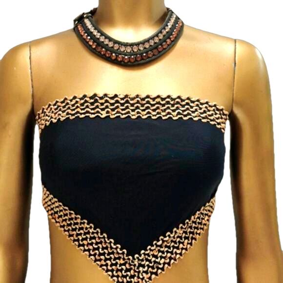 Cut-Out Black One-Piece Swimsuit w/ Gold Mesh Detail | NWOT | Small - Picture 6 of 9